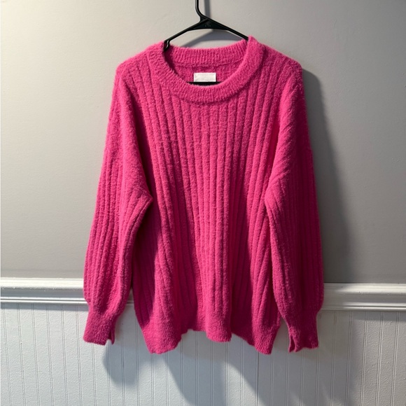 Aerie Soft Buttercream Cosmic Pink Oversized Crew Ribbed Knit Pullover XS - Picture 1 of 5